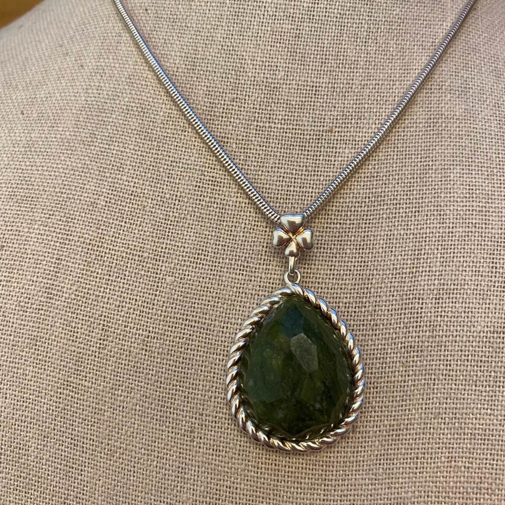 Connemara Marble Teardrop Pendant on a 16" 925 Silver Snake Chain Necklace
